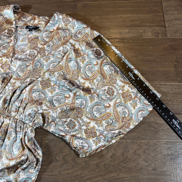 Mittoshop Womens Paisley Boho Mini Dress V-Neck Kimono Sleeve Elastic Waist S - Picture 6 of 7